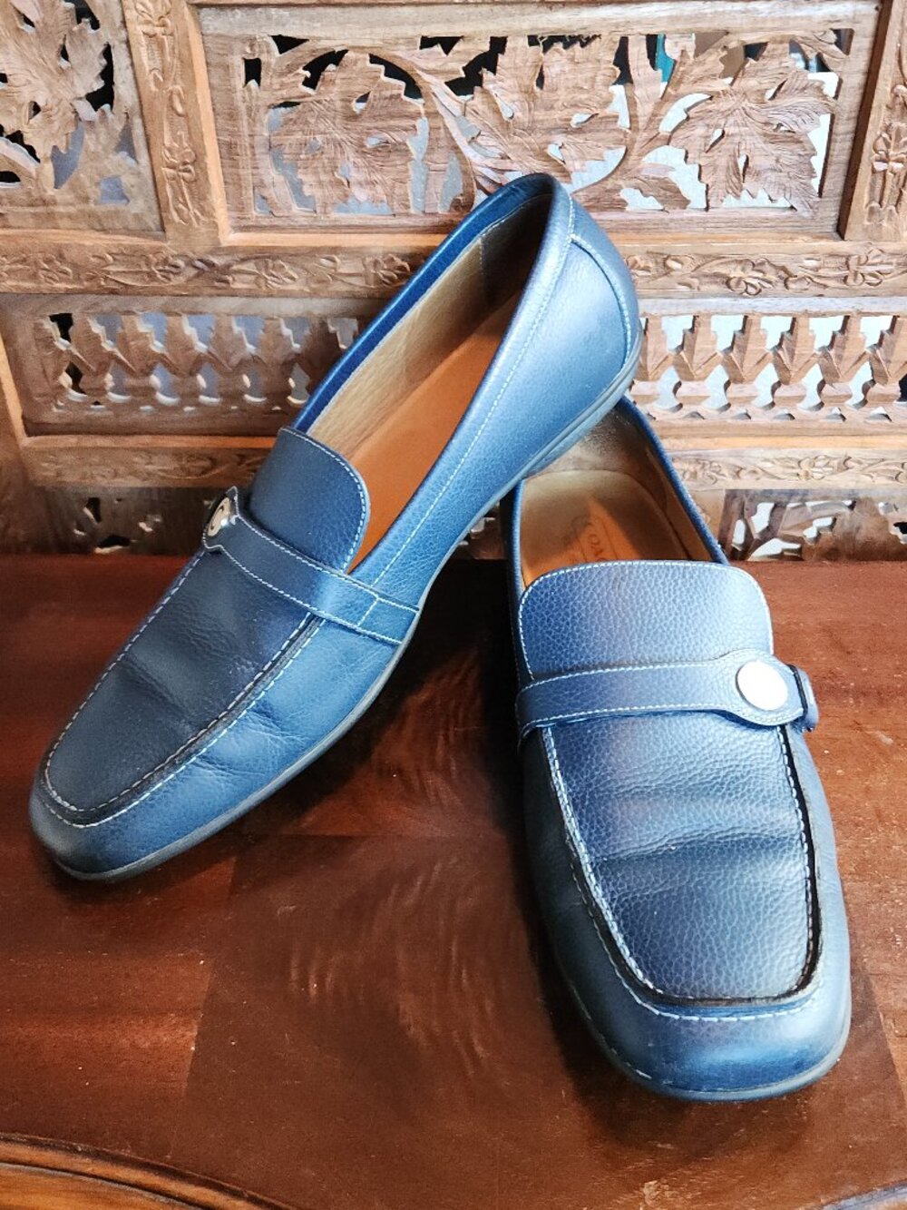Vintage Coach Leann Loafers - Pebbled Leather - Blue - Made in  Italy